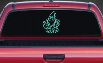 Wizard Shooting Bird and Giving Peace Sign Funny Car or Truck Window Vinyl Decal Sticker (Mint)