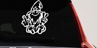 Wizard Shooting Bird and Giving Peace Sign Funny Car or Truck Window Vinyl Decal Sticker