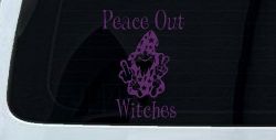 Peace Out Witches With Wizard Shooting Bird and Peace Sign Funny Car or Truck Window Vinyl Decal Sticker (Violet)