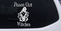 Peace Out Witches With Wizard Shooting Bird and Peace Sign Funny Car or Truck Window Decal Sticker