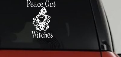 Peace Out Witches With Wizard Shooting Bird and Peace Sign Funny Car or Truck Window Vinyl Decal Sticker
