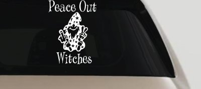 Peace Out Witches With Wizard Shooting Bird and Peace Sign Funny Car or Truck Window Vinyl Decal Sticker