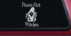 Peace Out Witches With Wizard Shooting Bird and Peace Sign Funny Car or Truck Window Decal Sticker