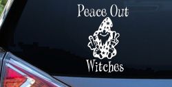 Peace Out Witches With Wizard Shooting Bird and Peace Sign Funny Car or Truck Window Decal Sticker