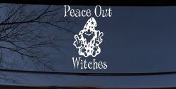 Peace Out Witches With Wizard Shooting Bird and Peace Sign Funny Car or Truck Window Decal Sticker