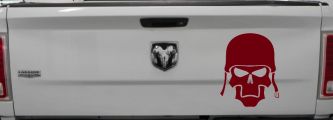 Skull with Helmet Biker Car or Truck Window Decal Sticker (Burgundy)