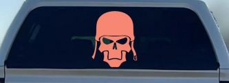 Skull with Helmet Biker Car or Truck Window Vinyl Decal Sticker (Coral)