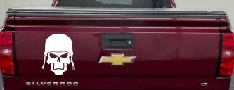 Skull with Helmet Biker Car or Truck Window Decal Sticker (White)