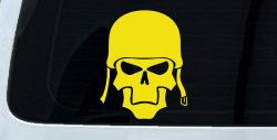 Skull with Helmet Biker Car or Truck Window Vinyl Decal Sticker (Yellow)