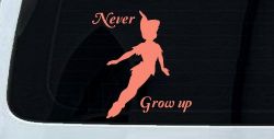 Peter Pan Never Grow Up Sci Fi Car or Truck Window Vinyl Decal Sticker (Coral)