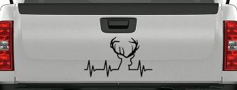 Buck Deer Heartbeat Hunting Car or Truck Window Decal Sticker (Black)