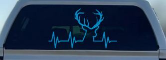 Buck Deer Heartbeat Hunting Car or Truck Window Decal Sticker (Blue)