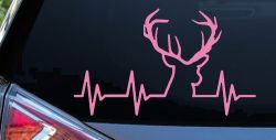 Buck Deer Heartbeat Hunting Car or Truck Window Vinyl Decal Sticker (Pink)