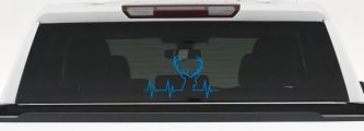 Buck Deer Heartbeat Hunting Car or Truck Window Decal Sticker (Sky Blue)