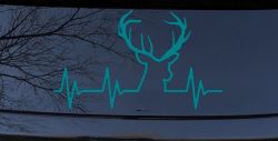 Buck Deer Heartbeat Hunting Car or Truck Window Vinyl Decal Sticker (Turquoise Blue)