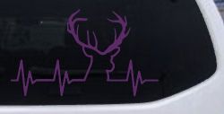 Buck Deer Heartbeat Hunting Car or Truck Window Vinyl Decal Sticker (Violet)