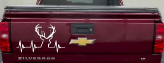 Buck Deer Heartbeat Hunting Car or Truck Window Decal Sticker (White)