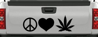 Peace Love and Marijuana Pot Cannabis Car or Truck Window Decal Sticker (Black)