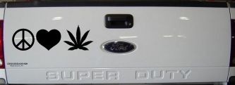 Peace Love and Marijuana Pot Cannabis Car or Truck Window Decal Sticker (Black)