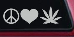Peace Love and Marijuana Pot Cannabis Car or Truck Window Decal Sticker (Light Gray)