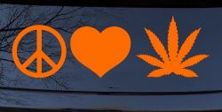 Peace Love and Marijuana Pot Cannabis Car or Truck Window Decal Sticker (Orange)