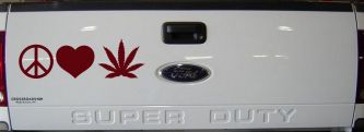Peace Love and Marijuana Pot Cannabis Car or Truck Window Decal Sticker (Purple Red)
