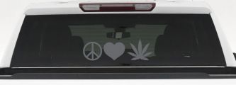 Peace Love and Marijuana Pot Cannabis Car or Truck Window Decal Sticker (Silver)