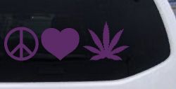 Peace Love and Marijuana Pot Cannabis Car or Truck Window Decal Sticker (Violet)