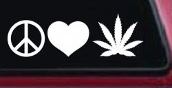 Peace Love and Marijuana Pot Cannabis Car or Truck Window Decal Sticker (White)