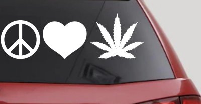 Peace Love and Marijuana Pot Cannabis Car or Truck Window Vinyl Decal Sticker