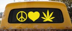 Peace Love and Marijuana Pot Cannabis Car or Truck Window Decal Sticker (Yellow)