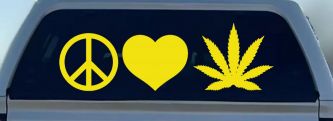 Peace Love and Marijuana Pot Cannabis Car or Truck Window Decal Sticker (Yellow)