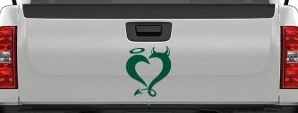 Heart Love Good and Evil Angel and Devil Car or Truck Window Decal Sticker (Dark Green)