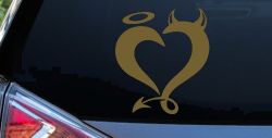 Heart Love Good and Evil Angel and Devil Car or Truck Window Vinyl Decal Sticker (Gold)