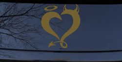 Heart Love Good and Evil Angel and Devil Car or Truck Window Decal Sticker (Gold)
