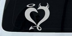Heart Love Good and Evil Angel and Devil Car or Truck Window Vinyl Decal Sticker (Light Gray)