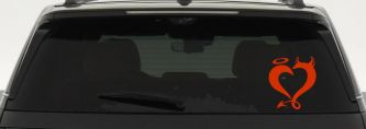Heart Love Good and Evil Angel and Devil Car or Truck Window Vinyl Decal Sticker (Orange Red)