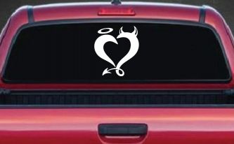 Heart Love Good and Evil Angel and Devil Car or Truck Window Decal Sticker