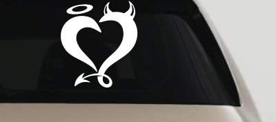 Heart Love Good and Evil Angel and Devil Car or Truck Window Vinyl Decal Sticker