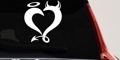 Heart Love Good and Evil Angel and Devil Car or Truck Window Vinyl Decal Sticker