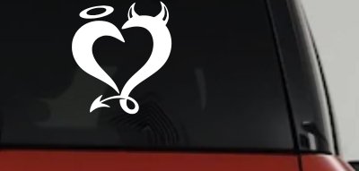 Heart Love Good and Evil Angel and Devil Car or Truck Window Vinyl Decal Sticker