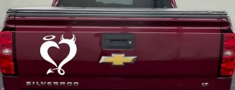 Heart Love Good and Evil Angel and Devil Car or Truck Window Decal Sticker (White)