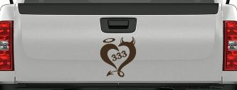 Heart 333 Half Evil Half Devil and Half Angel Car or Truck Window Vinyl Decal Sticker (Brown)