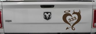 Heart 333 Half Evil Half Devil and Half Angel Car or Truck Window Decal Sticker (Brown)