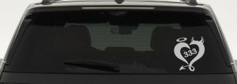 Heart 333 Half Evil Half Devil and Half Angel Car or Truck Window Vinyl Decal Sticker (Light Gray)