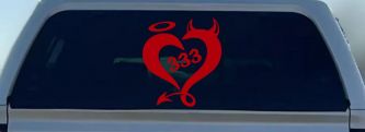 Heart 333 Half Evil Half Devil and Half Angel Car or Truck Window Decal Sticker (Red)