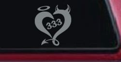 Heart 333 Half Evil Half Devil and Half Angel Car or Truck Window Vinyl Decal Sticker (Telegrey)