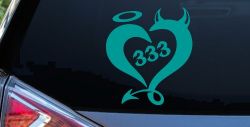Heart 333 Half Evil Half Devil and Half Angel Car or Truck Window Decal Sticker (Turquoise)