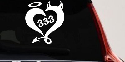 Heart 333 Half Evil Half Devil and Half Angel Car or Truck Window Vinyl Decal Sticker