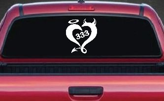 Heart 333 Half Evil Half Devil and Half Angel Car or Truck Window Decal Sticker